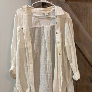 Club Monaco White Cotton Button-Up Shirt – Size L – Lightweight & Breezy